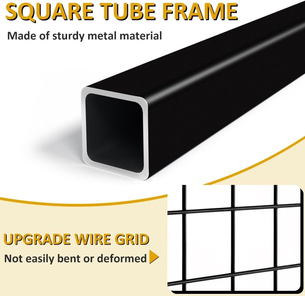 3 Pack Grid Wall Display Stand with Wheels – Black Metal Freestanding Grid Panel