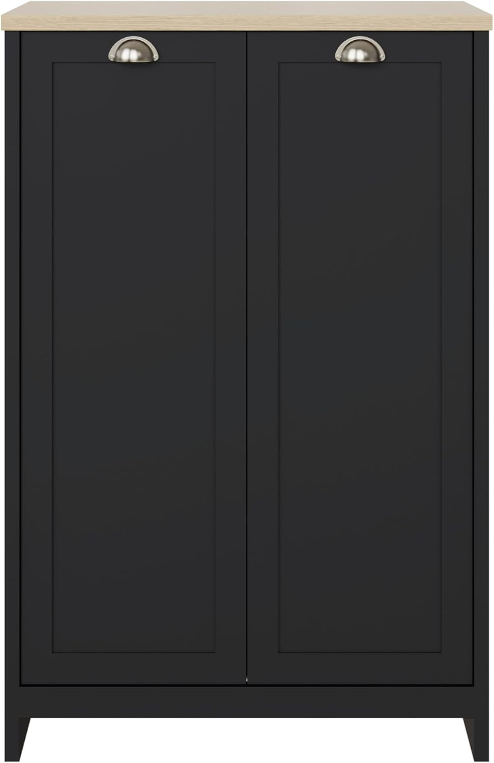 Slim Black Shoe Cabinet Storage with 2 Doors, Adjustable Shelves, Hallway
