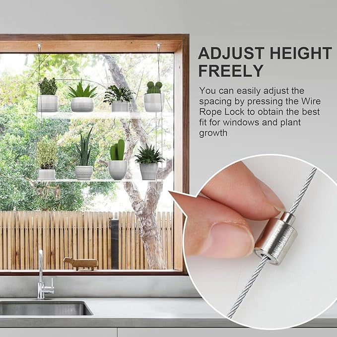 2 Tier Clear Acrylic Hanging Window Plant Shelf Indoor Garden Display Organizer