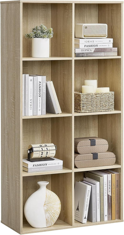 8-Cube Oak Bookcase | Tall Storage Shelf Unit for Living Room Office Bedroom
