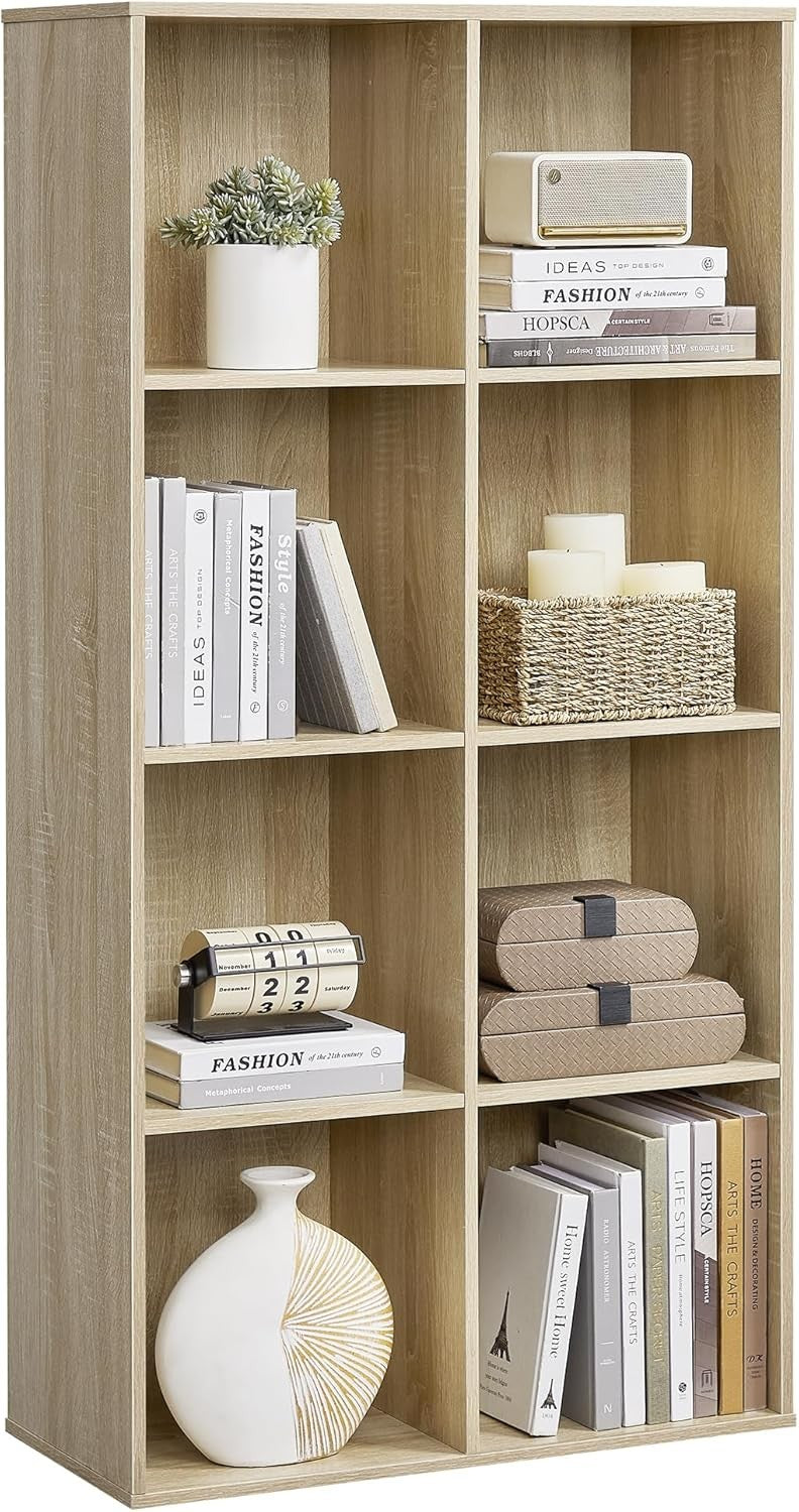 8-Cube Oak Bookcase | Tall Storage Shelf Unit for Living Room Office Bedroom