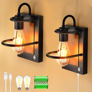 Dimmable Wireless Battery Wall Sconce Set, USB Rechargeable, Faux Wood Lamp