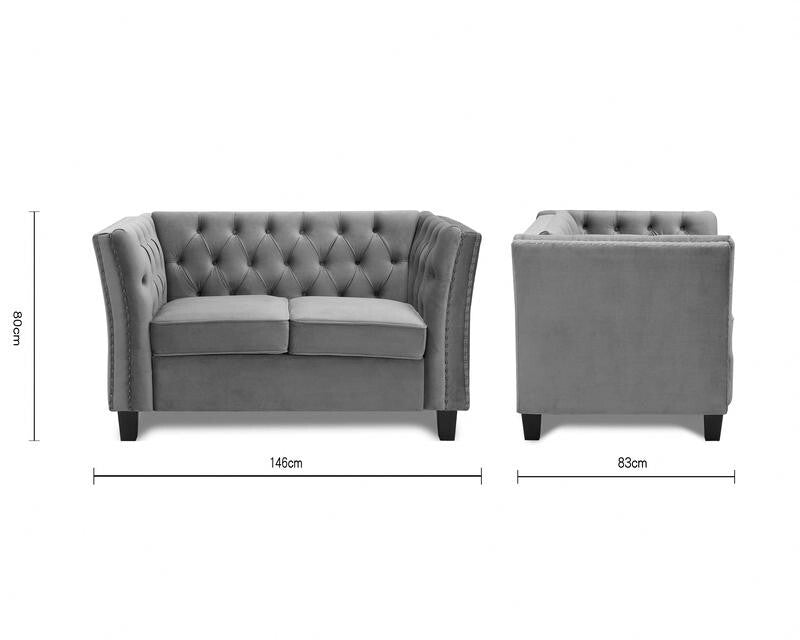 2 Seater Light Grey Velvet Sofa Chesterfield Tufted Arms Couch UKFR