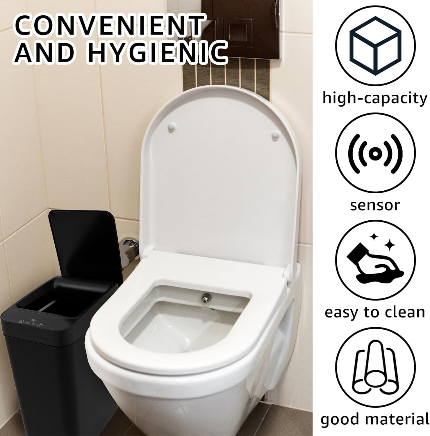 12L Smart Touchless Bathroom Kitchen Bin Motion Sensor Lid Black