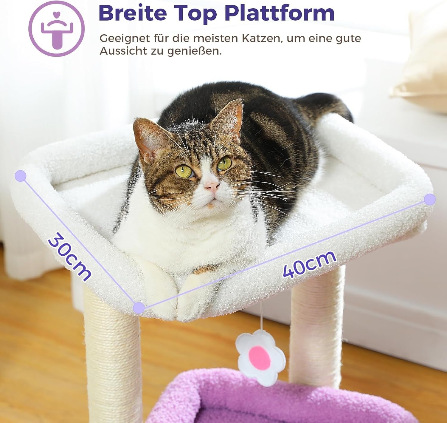 Small Cat Tree Tower with Condo Top Perch Sisal Scratching Post Purple