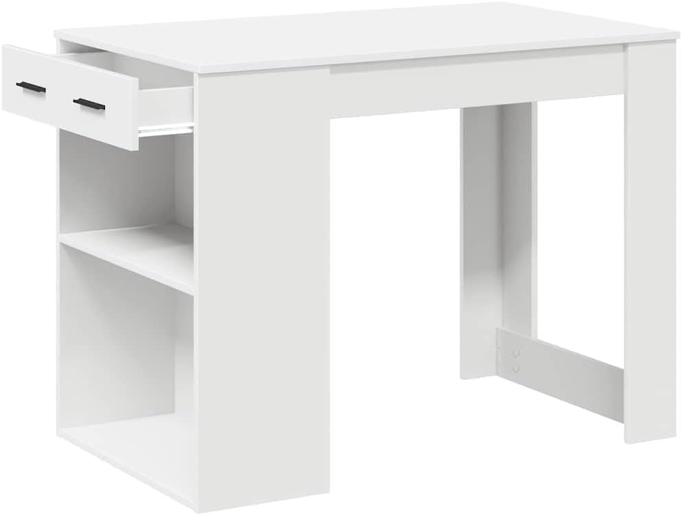 White Desk 102x62cm with Drawer & Shelf Modern Computer Study Table Office