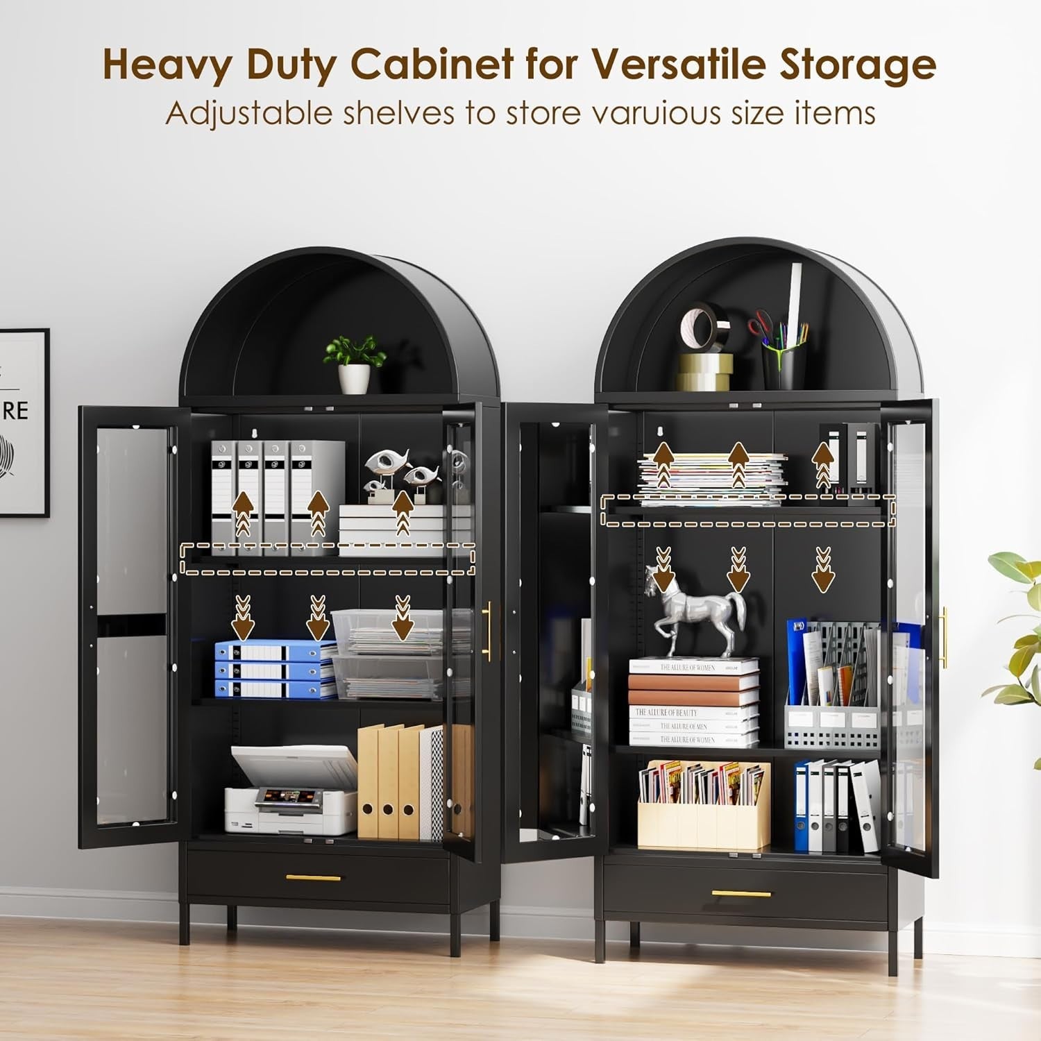 Heavy Duty Metal Storage Cabinet with Glass Doors & Drawer, 185cm