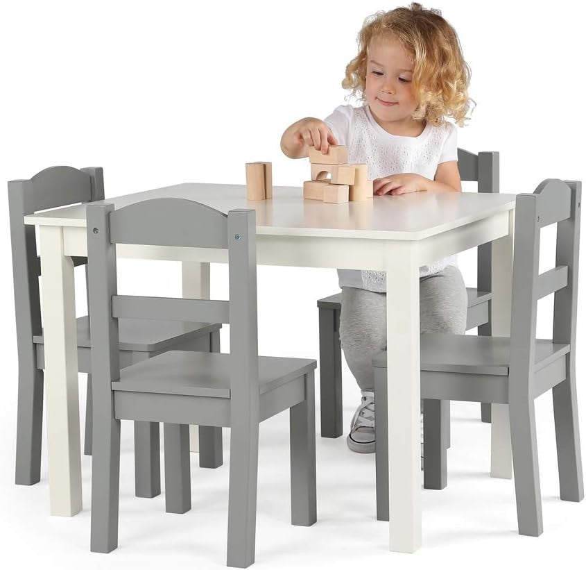 Kids Wooden Table & 4 Chairs Set for Learning, Play, Meals – Easy Clean