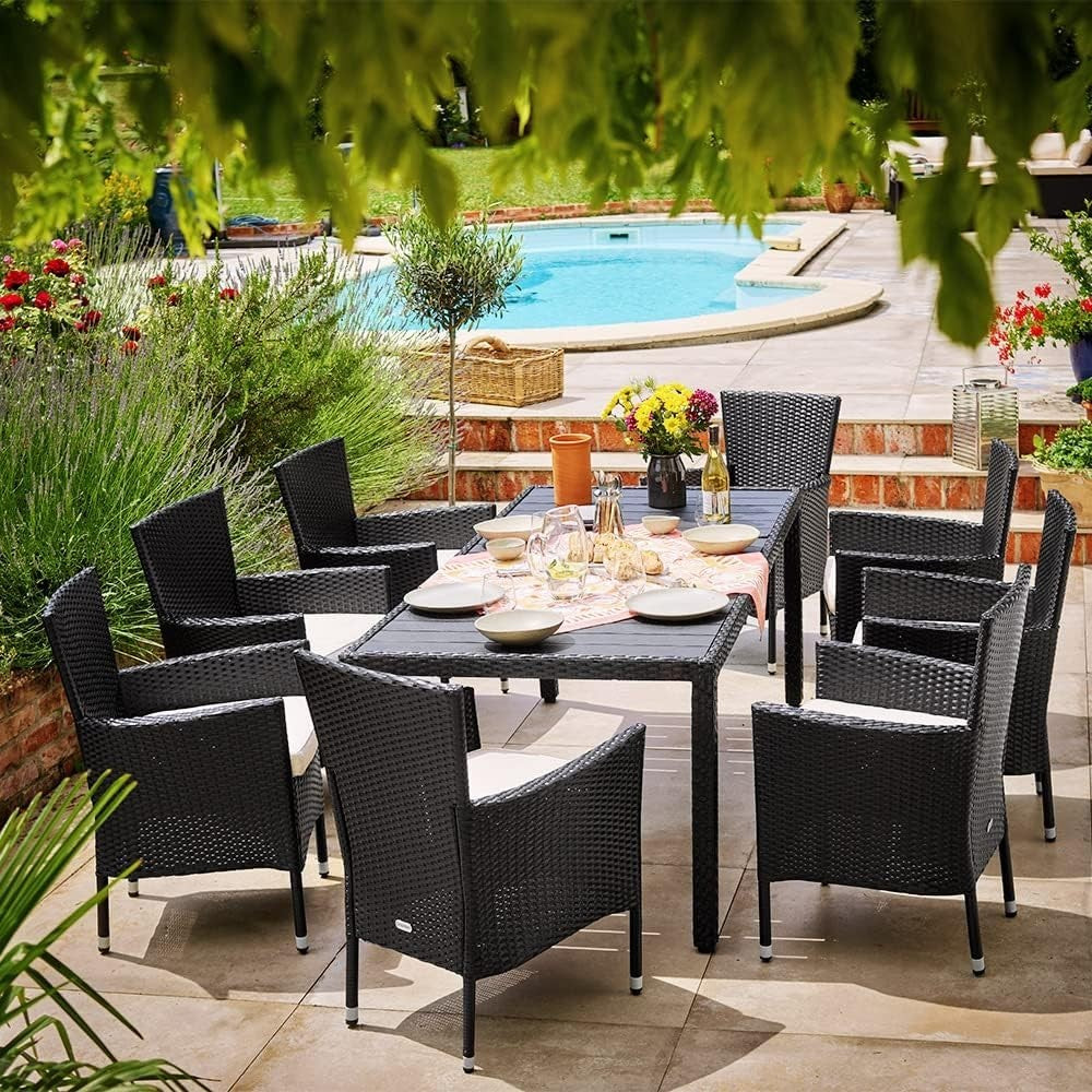 Luxury Rattan Patio Chairs Set of 4 Cushioned Stackable Outdoor Armchairs