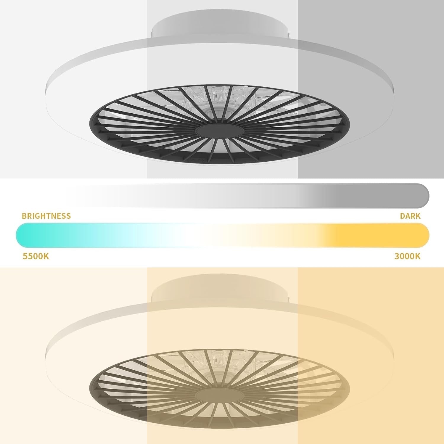 45.5CM Ceiling Fan Light, 6 Speeds, Stepless Dimming LED, 3000K-5500K, Remote