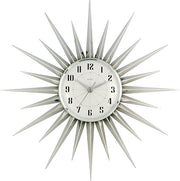 Large 43cm Starburst Wall Clock Silver Retro Sunburst Silent Home Decor