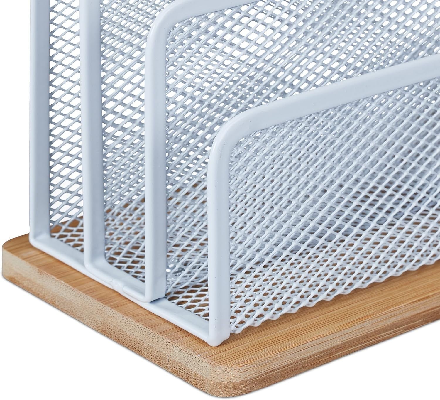 3-Compartment Metal & Bamboo Desk Organiser, Letter Tray, Paper Stand