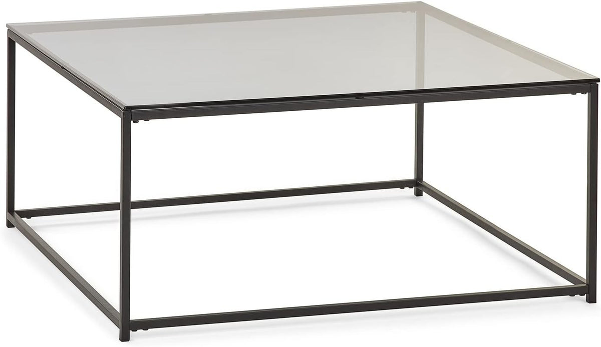 Square Coffee Table, Smoked Glass & Black 90x90x40cm