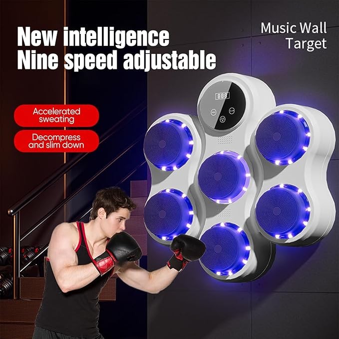 Wall Mounted Music Boxing Trainer Bluetooth LED Punch Target Home Gym