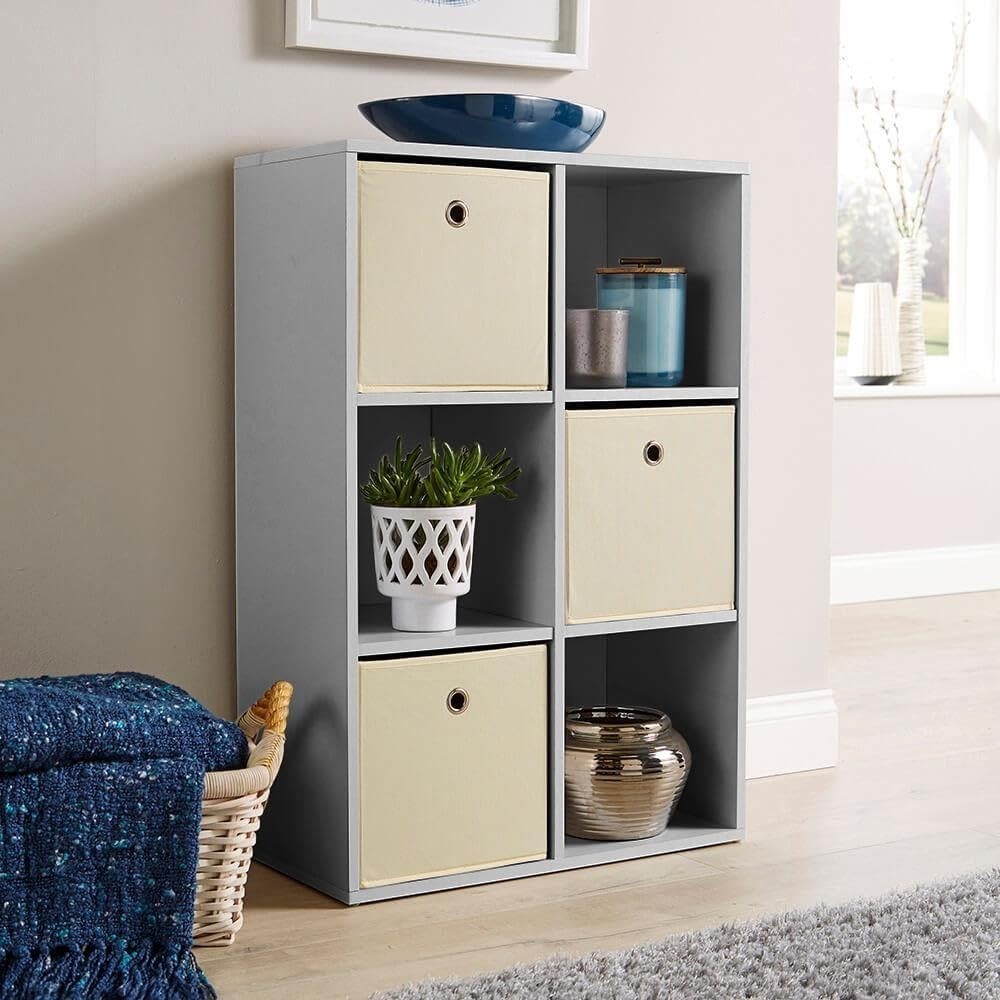 6 Cube Storage Shelf Grey Wooden Bookcase Display Unit 90cm