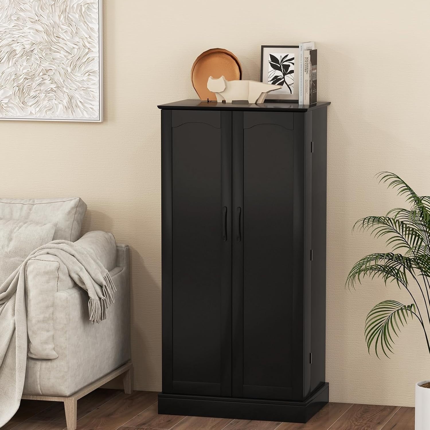 Kitchen Cupboard Pantry Cabinet with 17 Shelves & 2 Doors Black