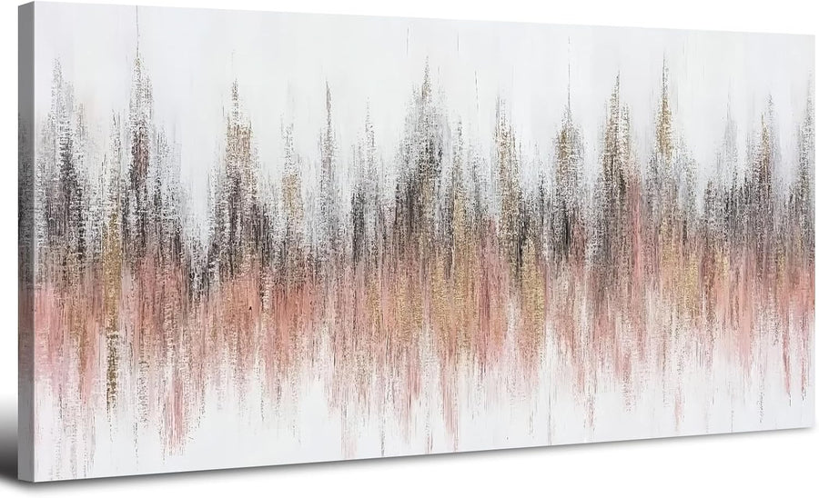 Large Pink Abstract Canvas Wall Art Watercolor Boho Decor 20x40