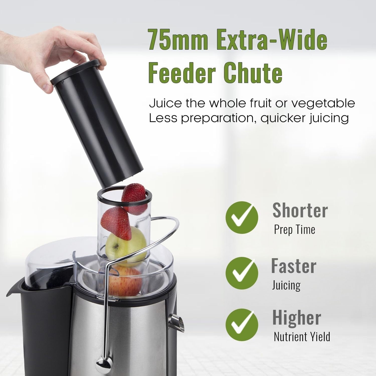1000W Centrifugal Juicer 75mm Wide Chute 2 Speed Whole Fruit BPA Free Easy