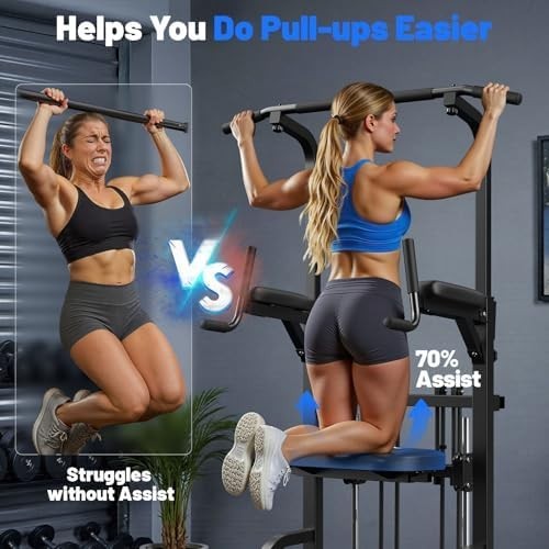 2-in-1 Assisted Pull Up Dip Station Home Gym Tower 400lbs Load Carbon Steel