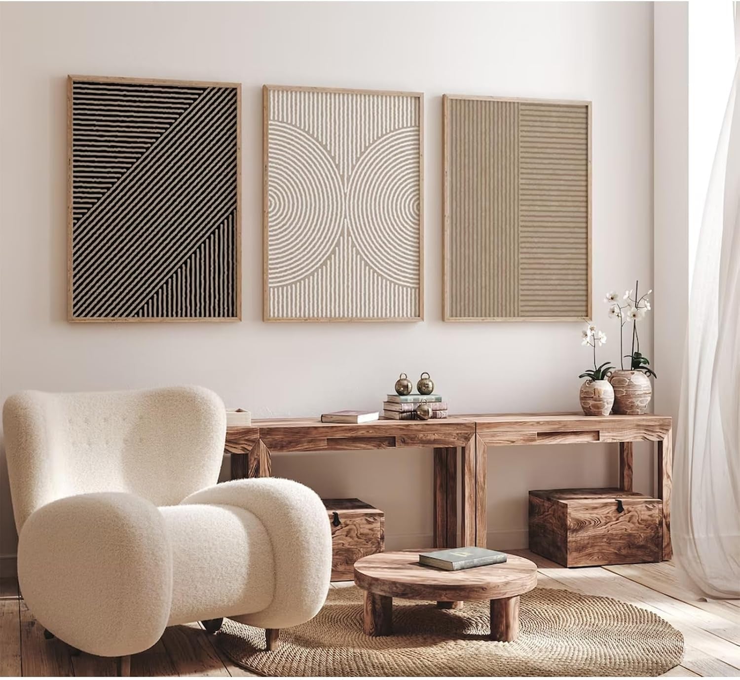 Boho Neutral Abstract Canvas Wall Art Set of 3 12x16