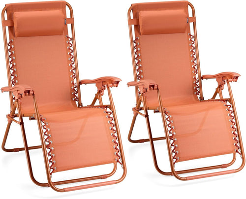 Outdoor Folding Zero Gravity Recliner Chairs 2-Pack Sun Loungers Rust Orange