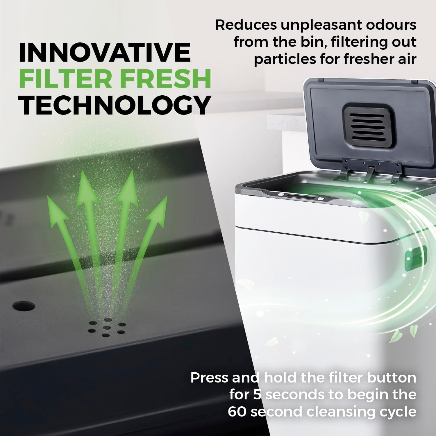 65L Touchless Kitchen Bin | Automatic Sensor Trash Can White with Legs