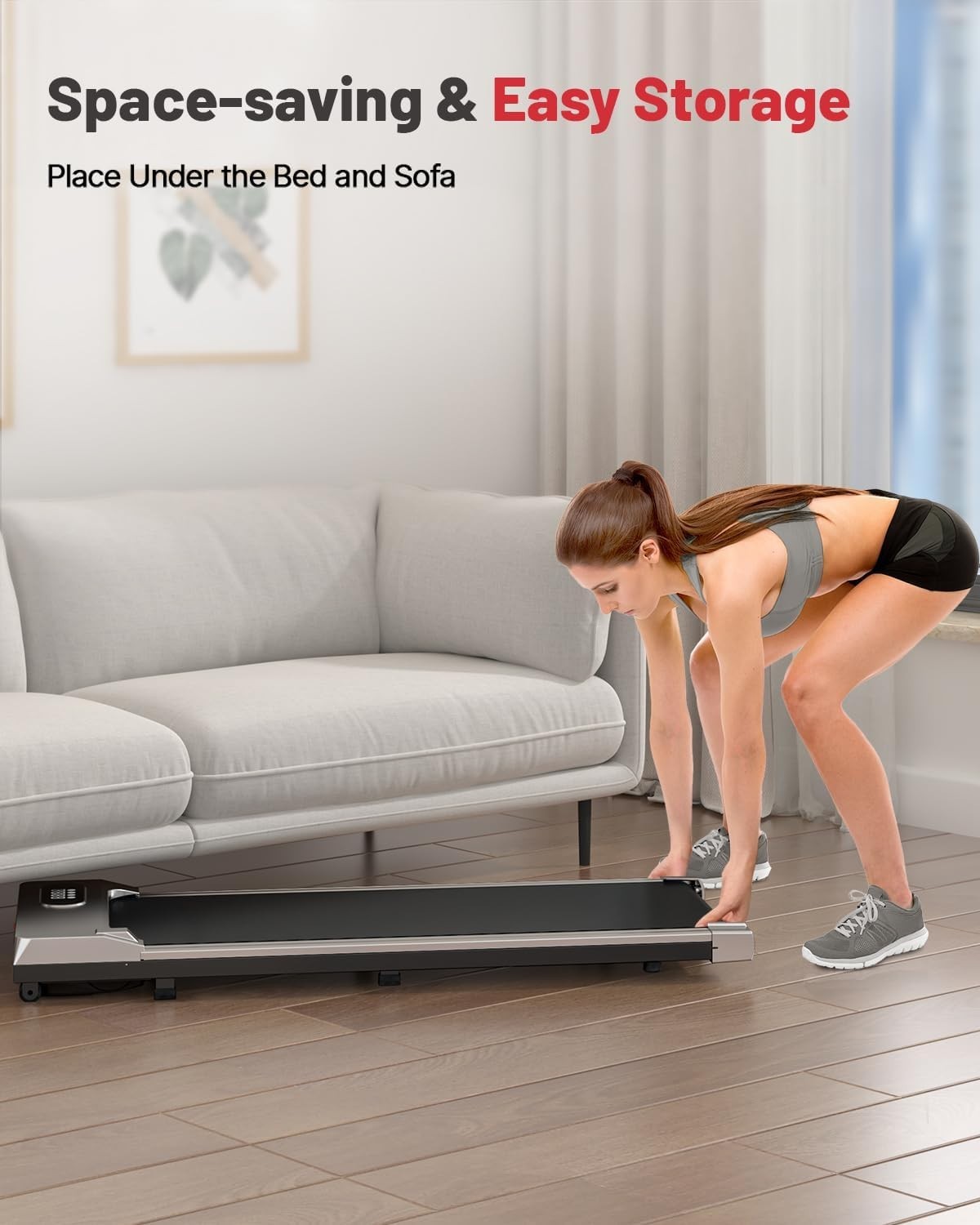 Under Desk Treadmill Walking Pad LED Display Remote 8km/h, Compact Home