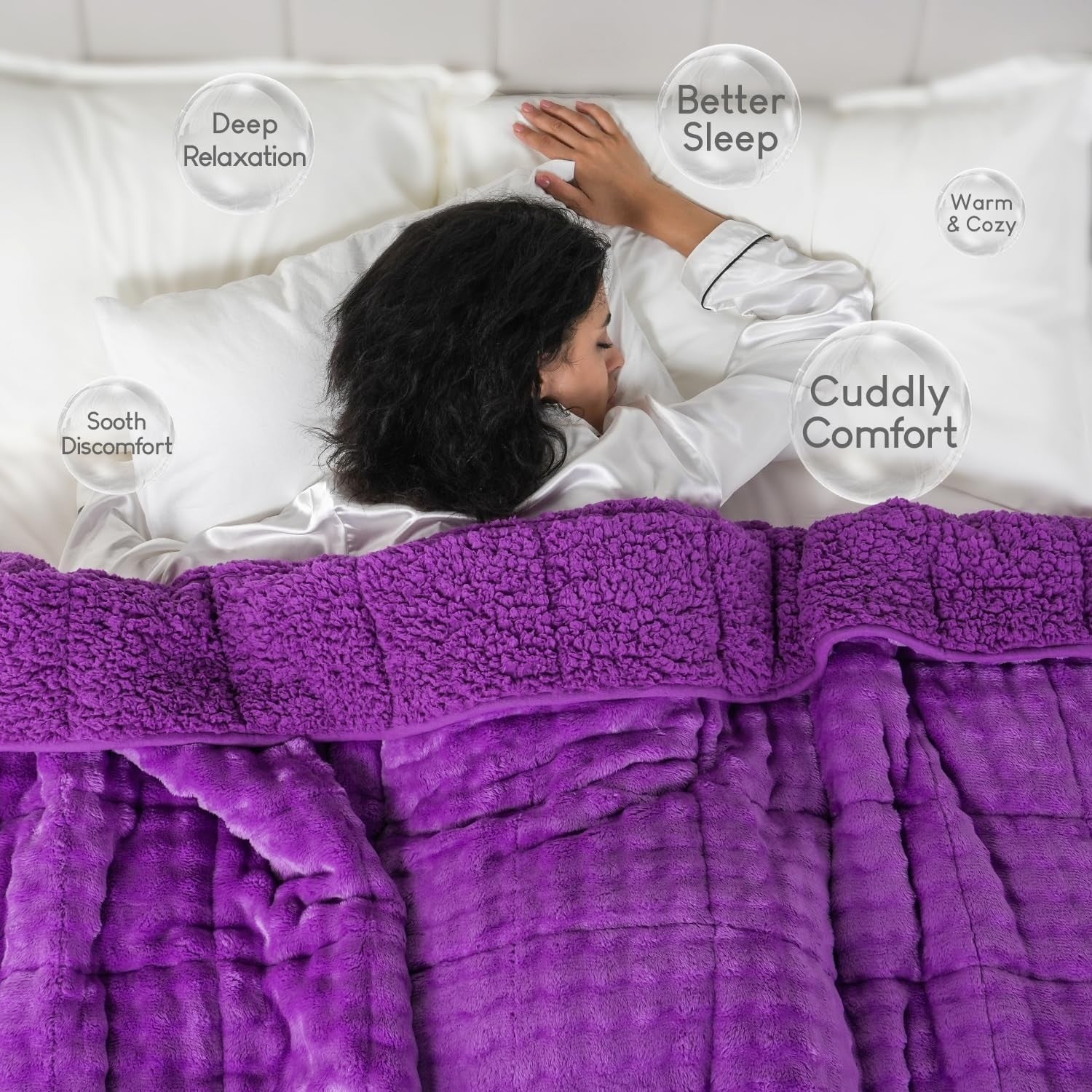 Weighted Blanket 20lb Faux Fur Sherpa Cozy Adult SleepAid 60x80 Purple