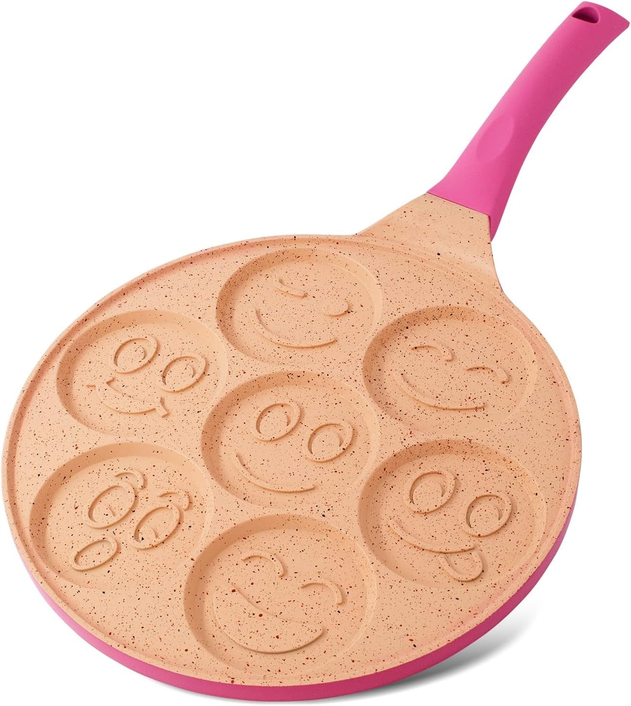 7-Hole Smiley Face Pancake Pan 26cm Pink | Non-Stick Induction Mini Pancake Make