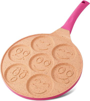 7-Hole Smiley Face Pancake Pan 26cm Pink | Non-Stick Induction Mini Pancake Make