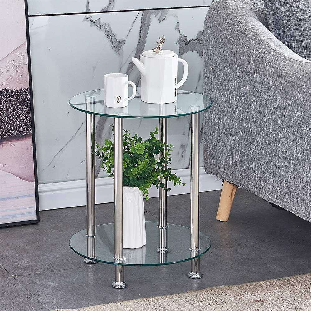 Set of 3 Glass Nesting Coffee Tables 2 Tiers Round/Rectangular Modern Chrome Leg