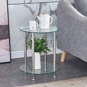Set of 3 Glass Nesting Coffee Tables 2 Tiers Round/Rectangular Modern Chrome Leg