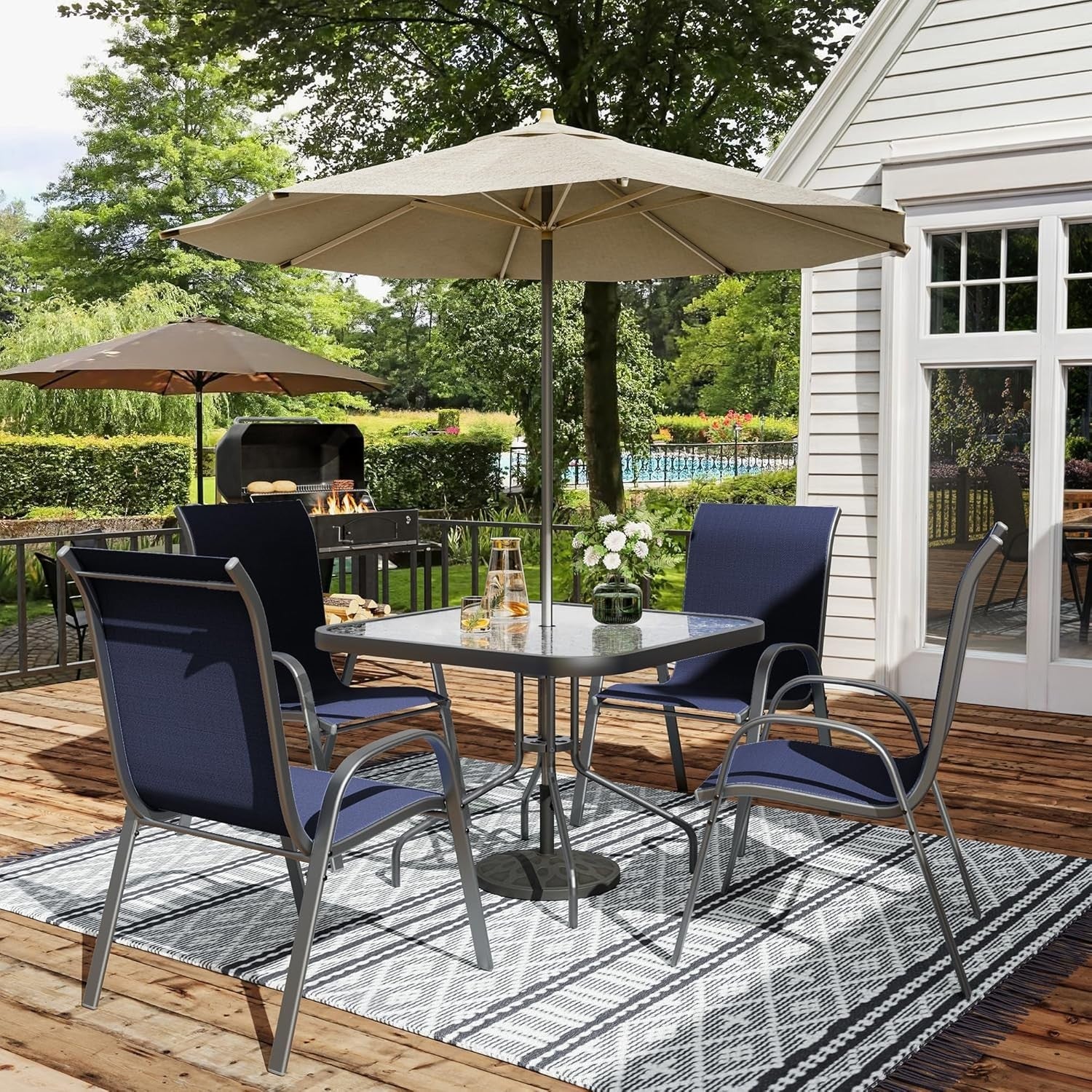 4x Stackable Garden Patio Chairs Blue | Outdoor Dining Set All-Weather