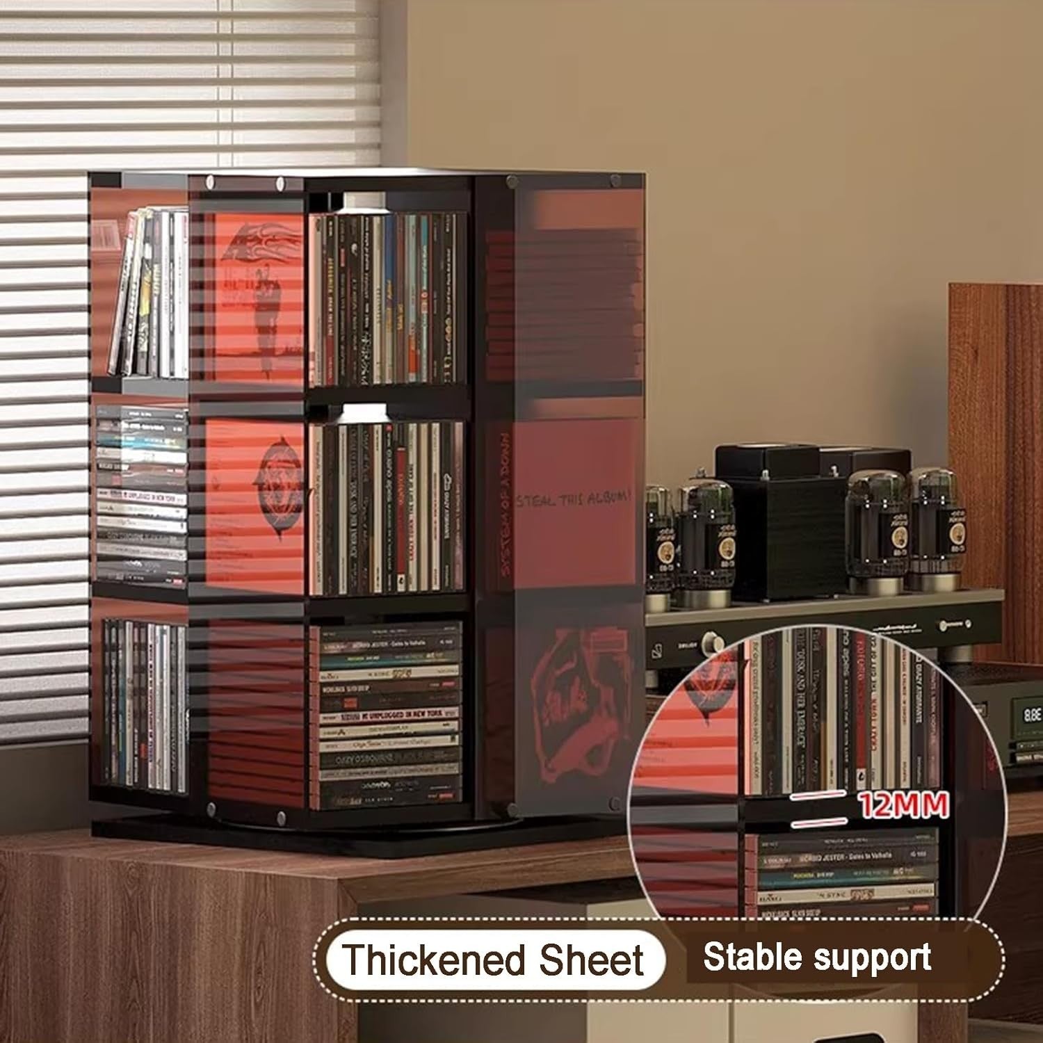 3 Tier Rotating CD Storage Rack Media Tower Holds 120 CDs DVD Display