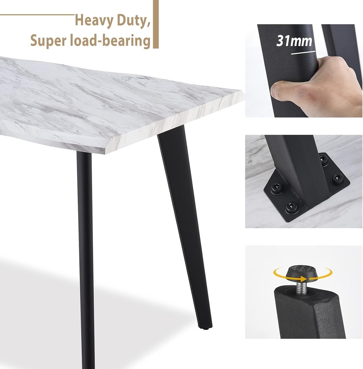 140cm Marble Effect Dining Table Metal Legs 6 Seater Modern Kitchen Room