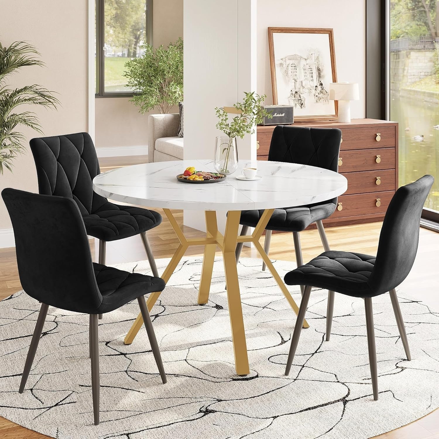 Round White Marble Dining Table Gold Legs Modern Small Kitchen 100cm