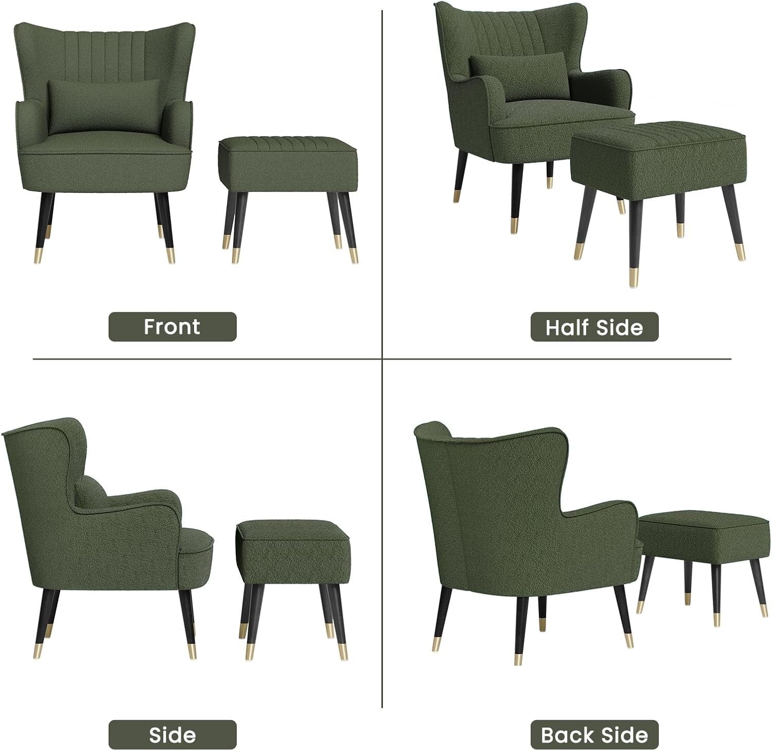 Teddy Fleece Armchair with Footstool, Lounge Chair for Bedroom Office