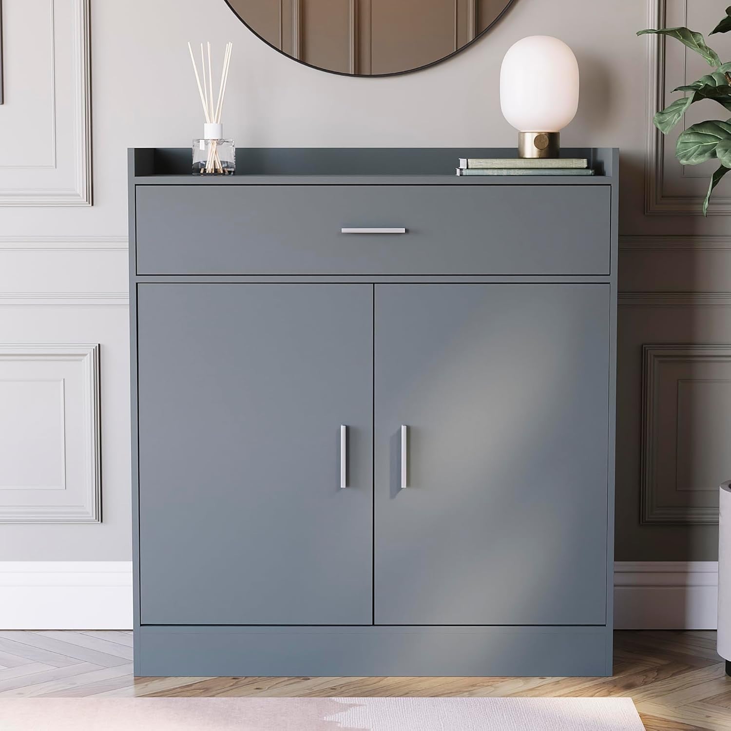 Modern Grey Shoe Cabinet with Drawer Hallway Cupboard 82x34x90cm