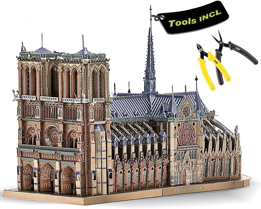 3D Metal Puzzle Notre Dame Paris Model Kit, Stainless Steel, 382 pcs, 15”