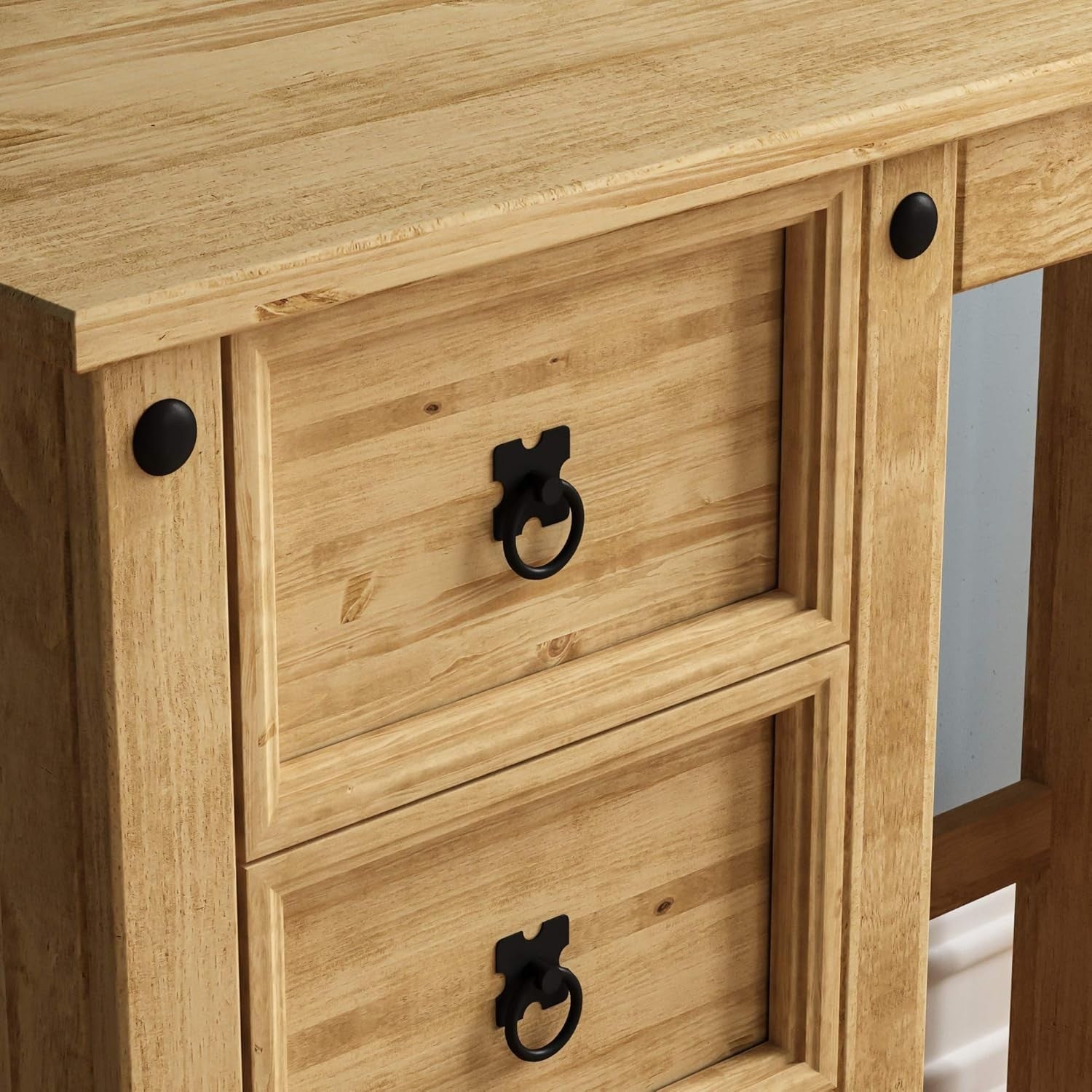 4-Drawer Pine Wood Dressing Table Desk Distressed Waxed Finish Bedroom Vanity
