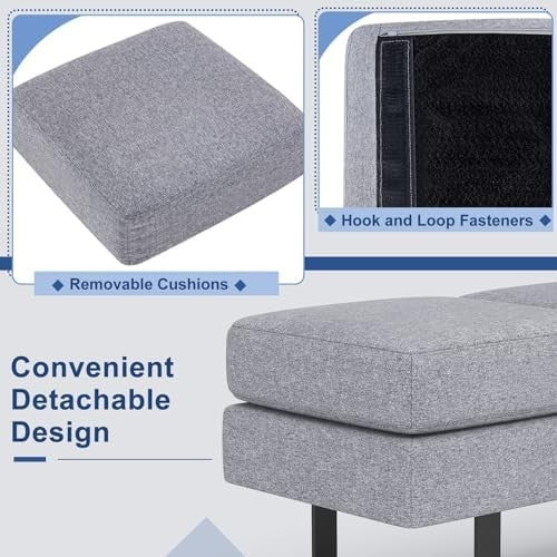 Modern 3 Seater Upholstered Bench Grey Metal Frame Waiting Room Chair Office