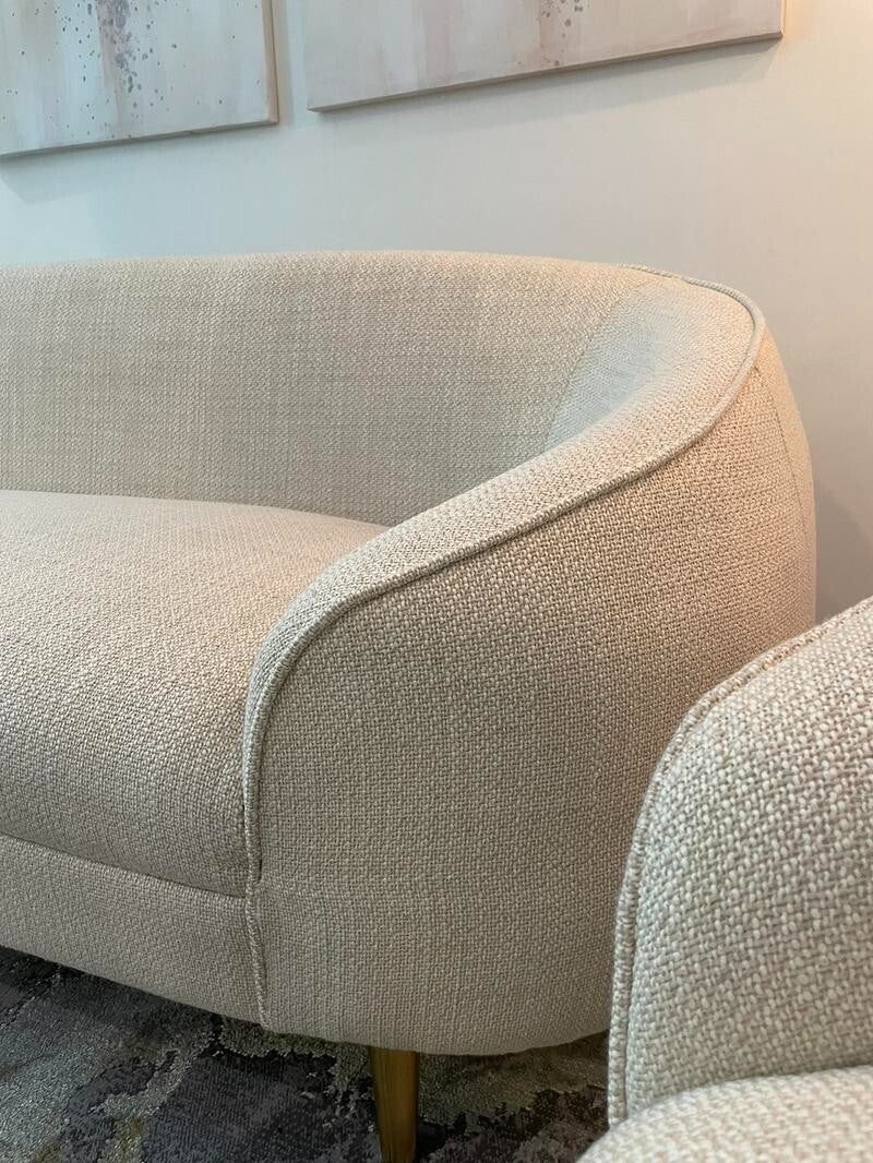 3+2+1 Oatmeal Fabric Sofa Set Gold Legs Curved Armchairs Living Room
