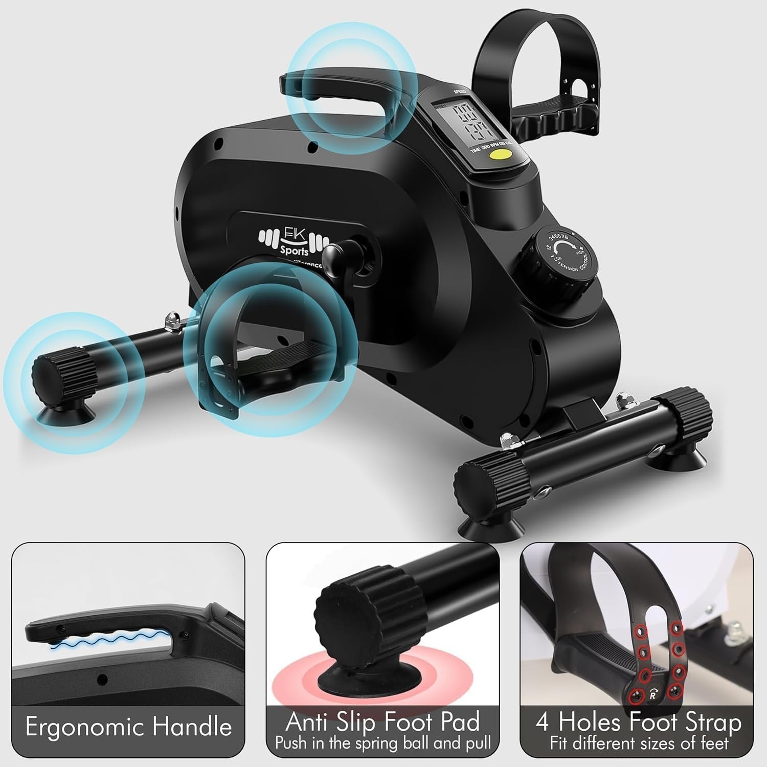 Magnetic Under Desk Pedal Bike 8 Resistance Levels LCD Quiet