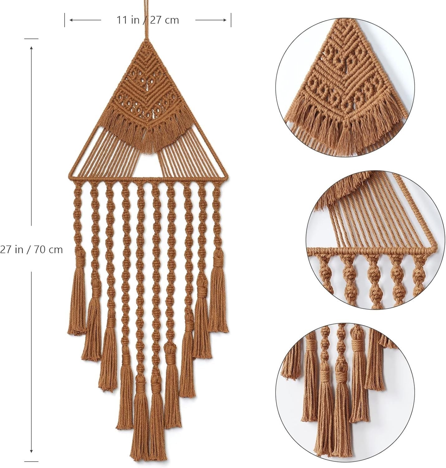 Boho Triangle Macrame Wall Hanging 27" Cotton Tassel Tapestry