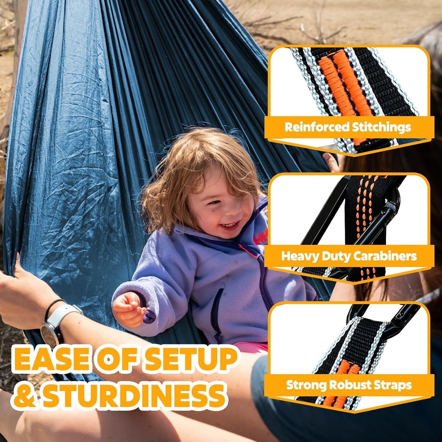 Ultra-Light Travel Camping Hammock, 300kg Load, Quick-Dry Nylon, 2 Carabiners