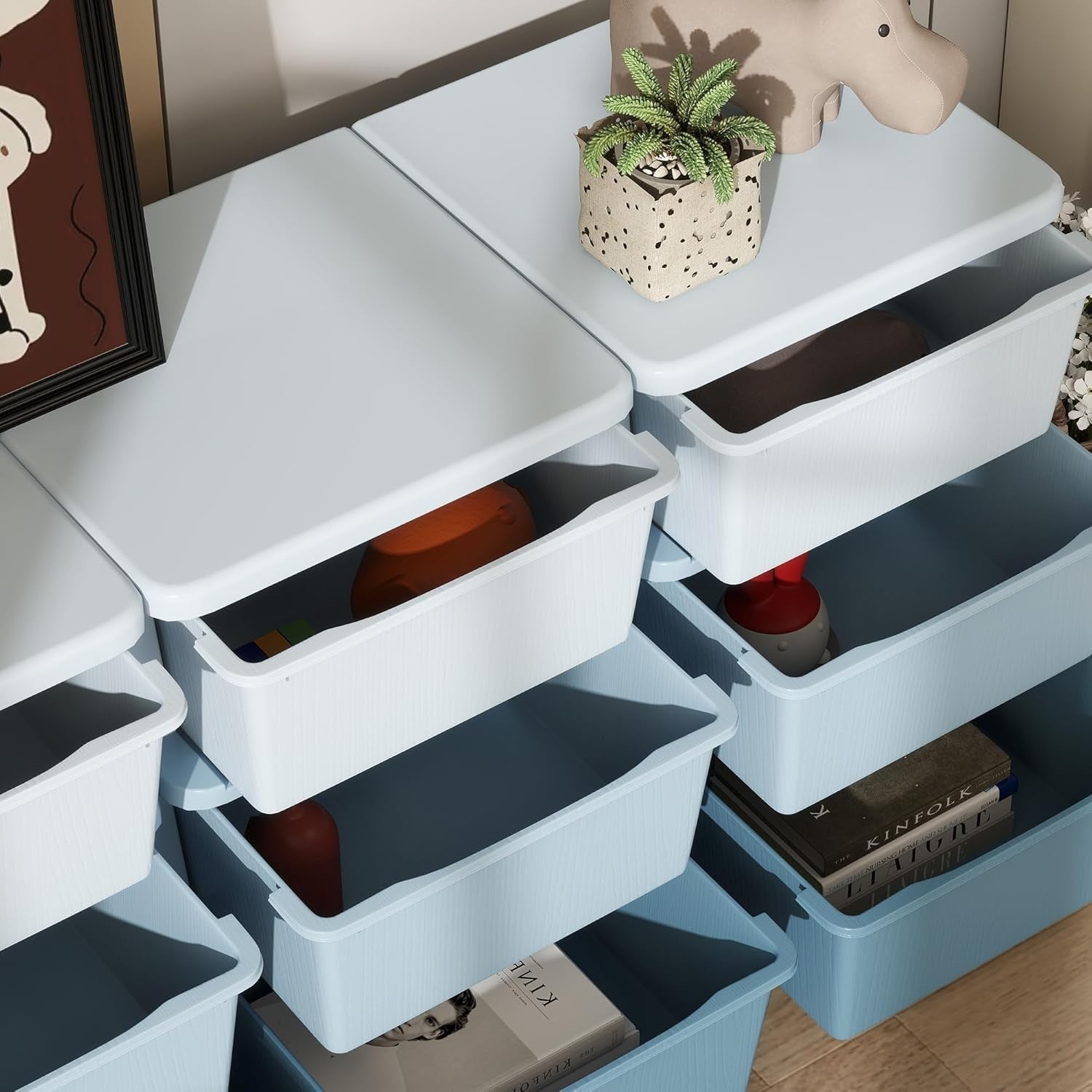 Kids 9-Drawer Storage Unit Toy Organizer Chest with Safe Rounded Corners Blue