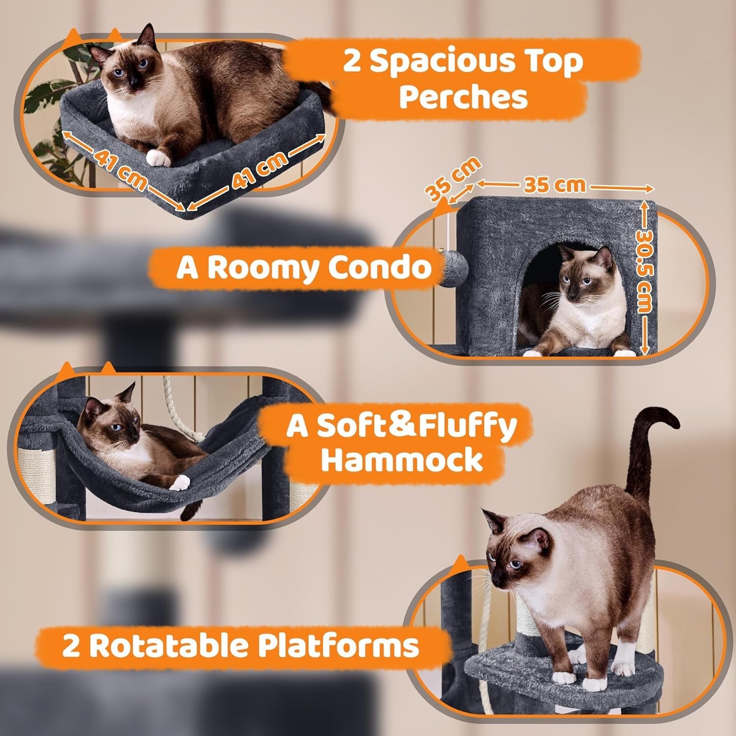 Large Cat Tree Tower 150cm Scratching Post Condo Hammock Play Centre