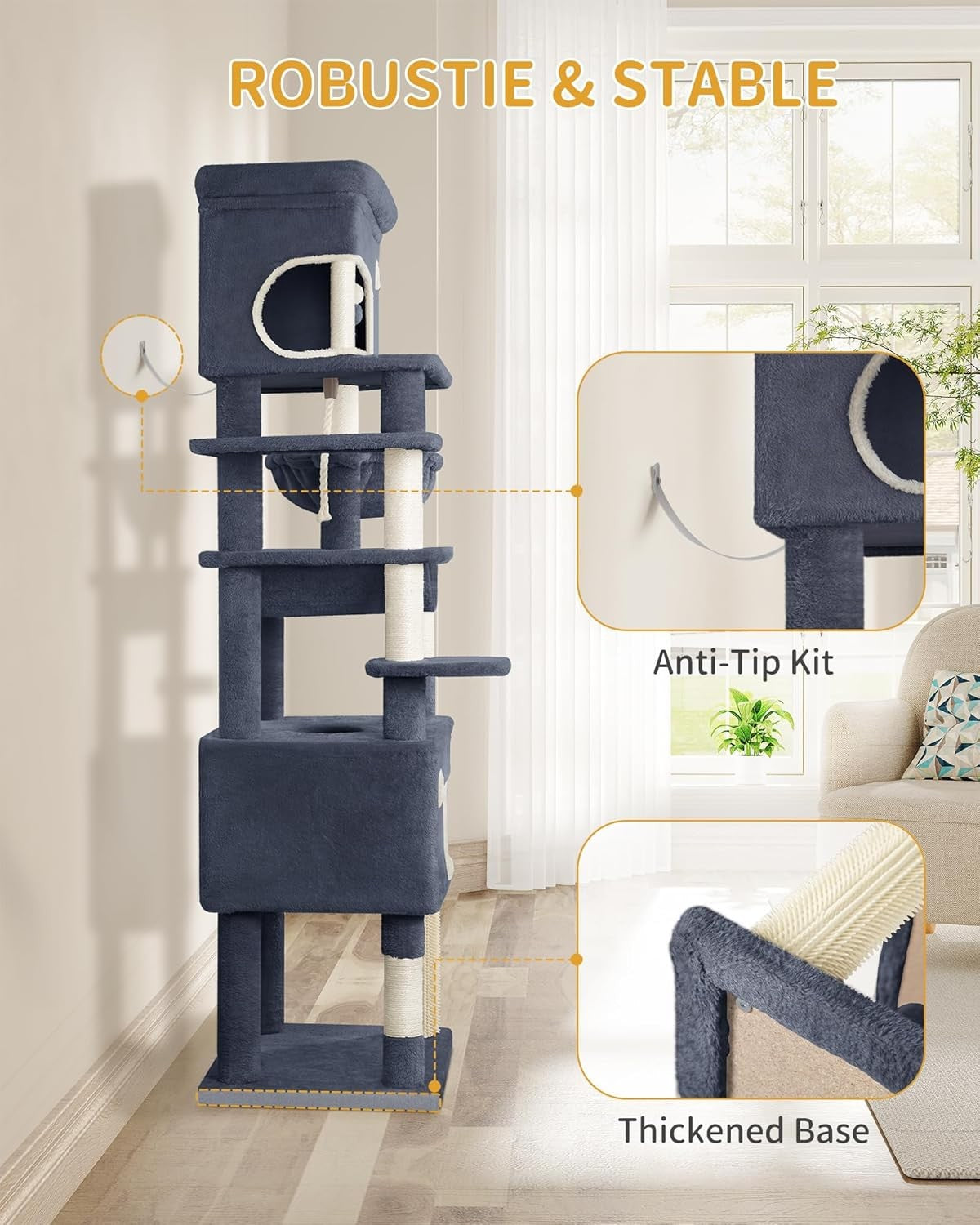 178cm Tall Cat Tree Tower Multi-Level Scratching Posts Condos Large Cats