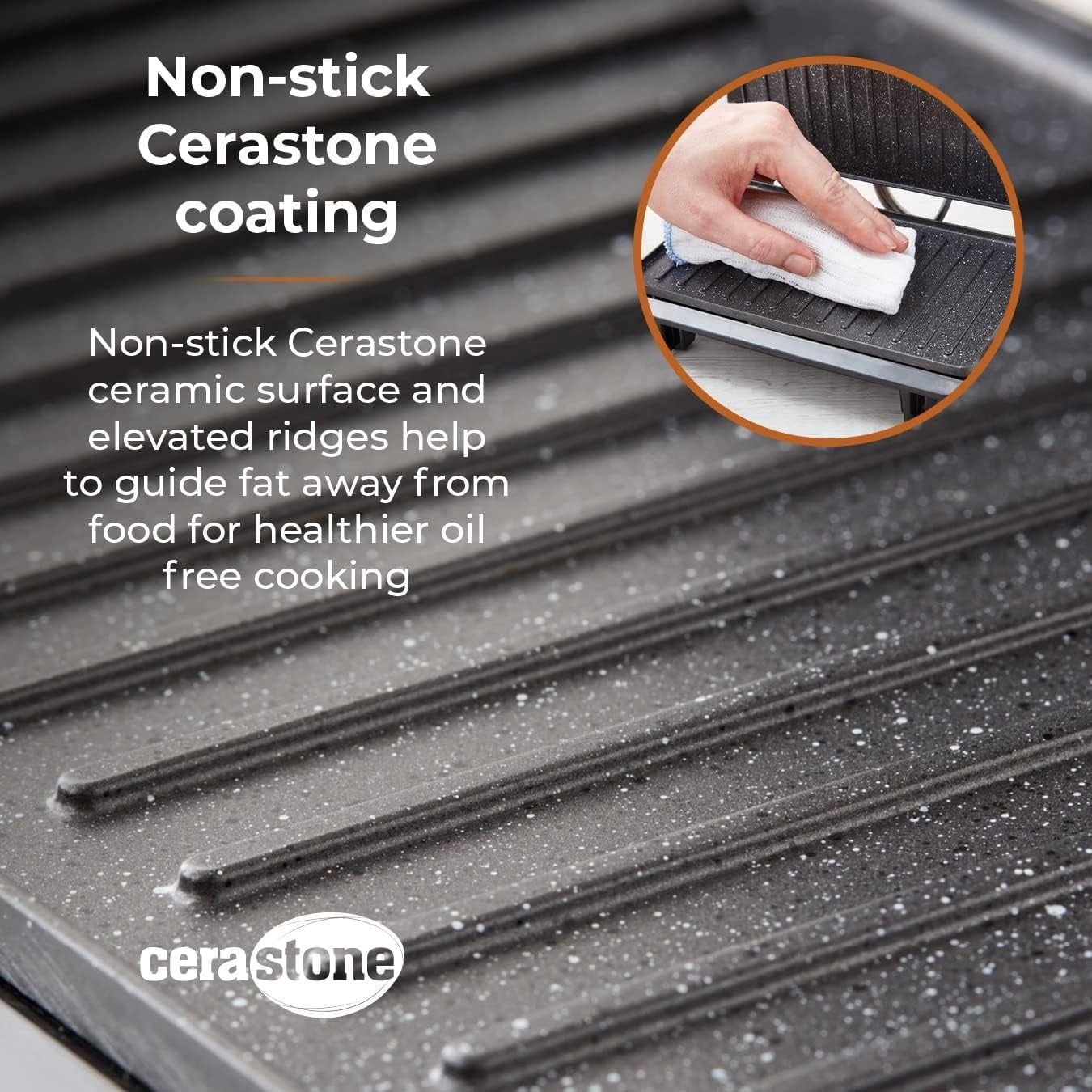 Health Grill & Panini Press 750W Non-Stick Cerastone Plates Black Stainless
