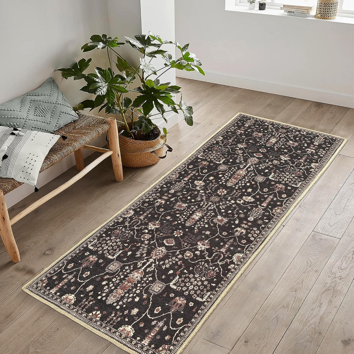 Washable Runner Rug 60x240cm Non-Slip Short Pile Night Black Hallway Kitchen Mat